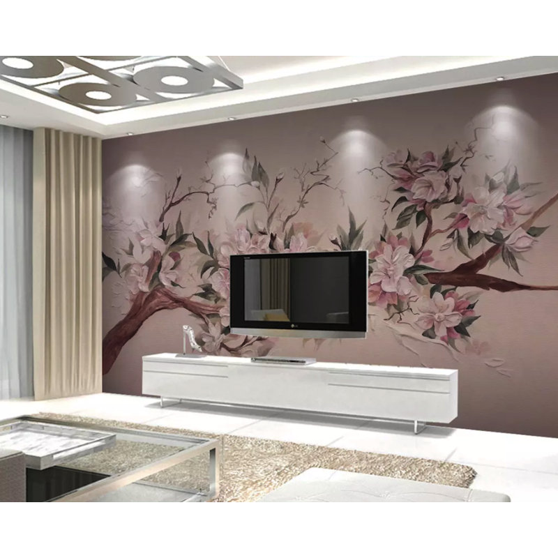Sonate en fleurs sur des branches mauves, L 120 po x l 204 po