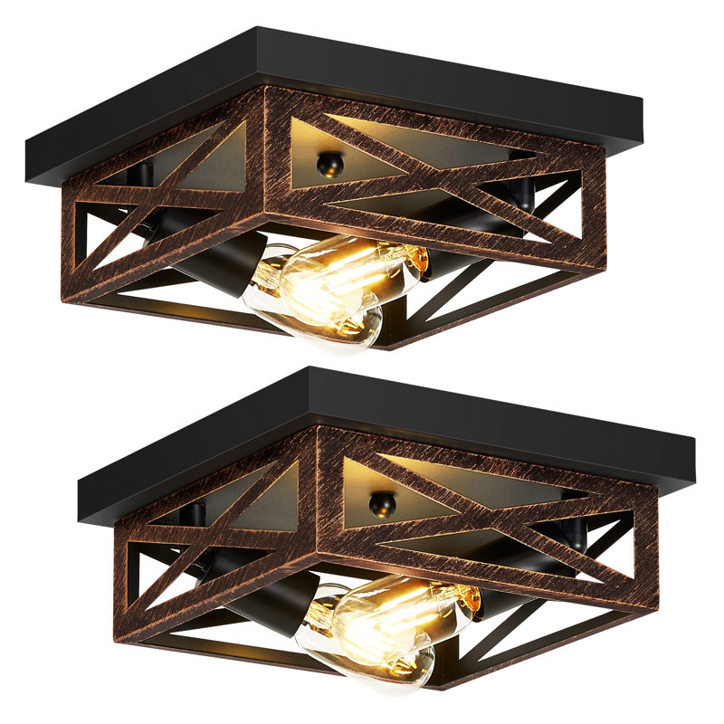 Plafonnier encastré carré 2 lumières bronze mat (ensemble de 2) - Fer industriel géométrique en fer