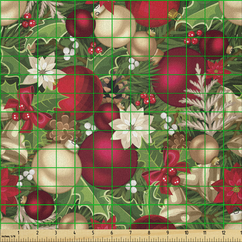 Becnel Spruce Leaves Balls Bells Cones Poinsettia Flowers Mistletoe Berry Multi-Purpose Fabric