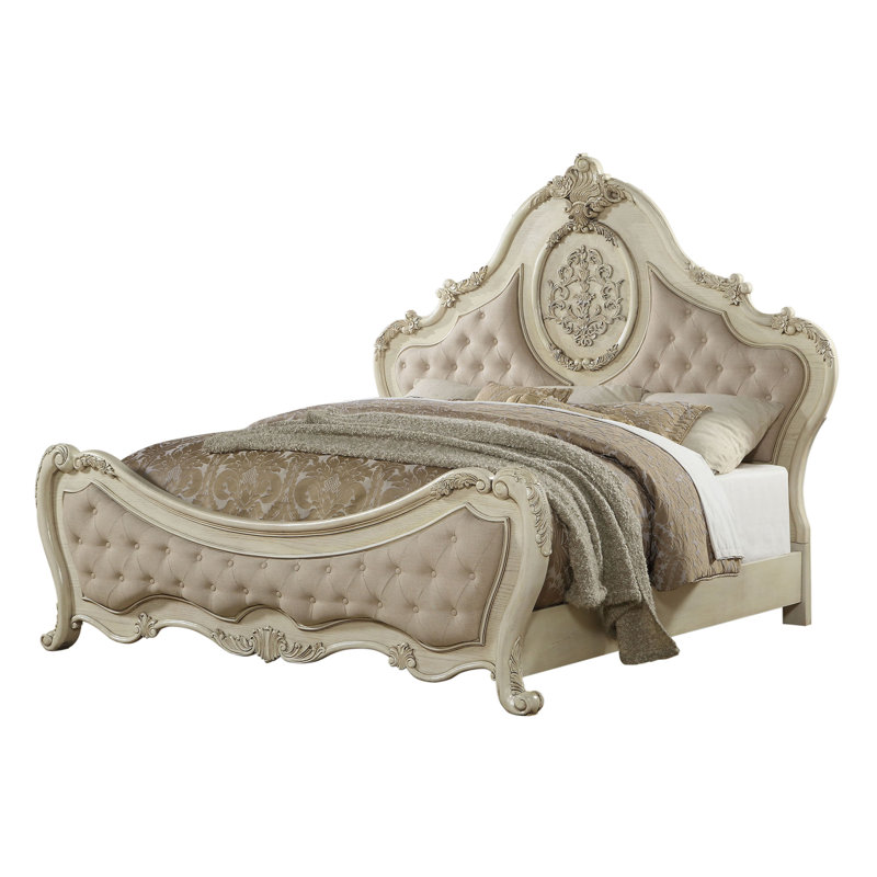 Anastazia Button Tufted Standard Bed, Antique White, King
