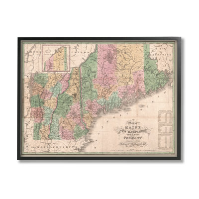 " Northern New England Map Maine Vermont New Hampshire " Graphic Art Print