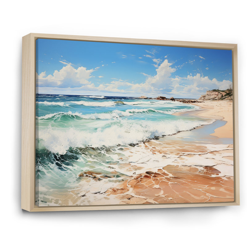 Coastalbeachsand Sandy Serenity Pointillism V, reproduction d'art sur toile encadrée, Cadre flottant brun