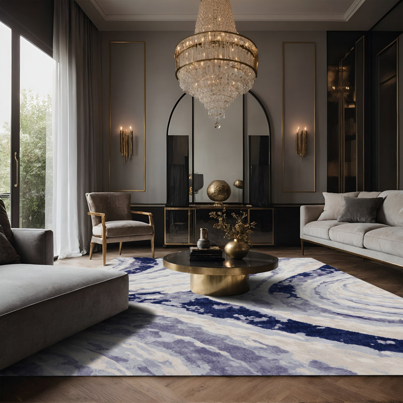 Tapis gris soyeux et moelleux, Rectangle 7 pi x 10 pi