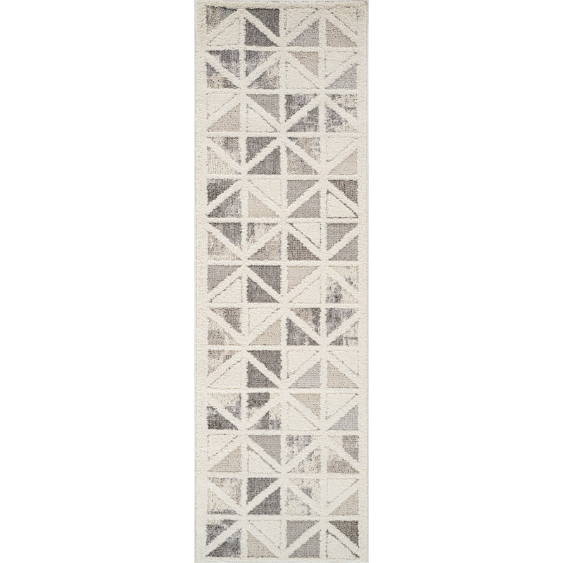 Tapis d'intérieur à motif géométrique gris crème., Tapis de couloir 2 pi 3 po x 8 pi