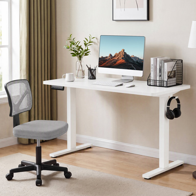 Ensemble de bureau: chaise de bureau en filet et bureau électrique, Rouille / Noir