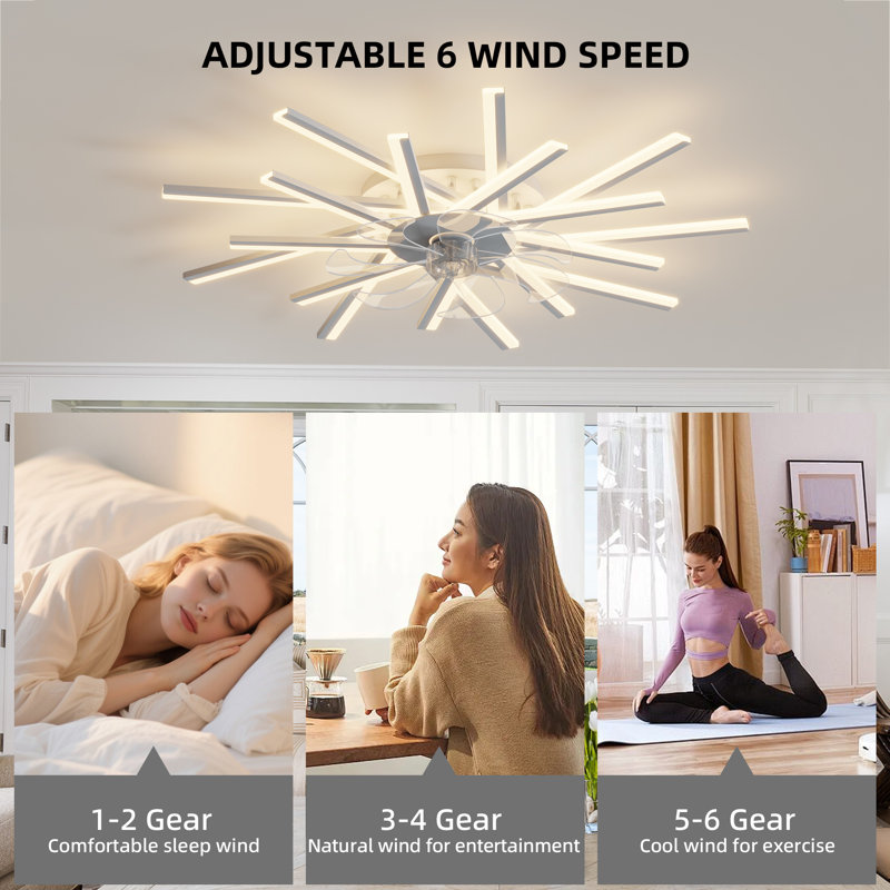 Hanke 36.22'' 6- Speed Dimmable Reversible Ceiling Fan With Led Lights And Remote Control, White, 18