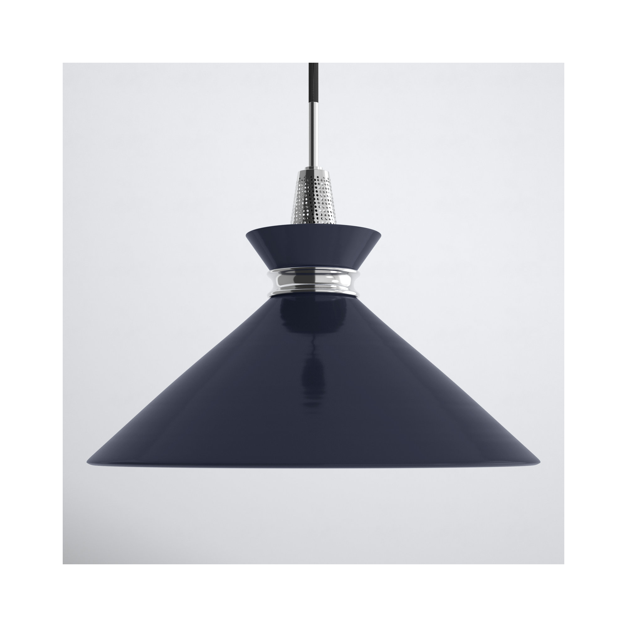 Corby Single Light Metal Pendant, Navy, Polished Nickel, 15.25" H x 18" W x 18" D
