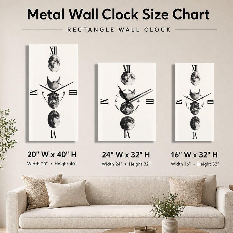 Horloge murale décorative minimaliste noire « Phase de la Lune Simplicité I », imprimée sur métal