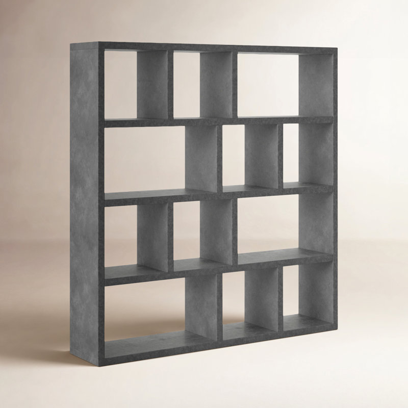 Bibliothèque en bois manufacturé Stetson, Gris béton, (4 tablettes) H 63 po x l 59 po x P 13 po