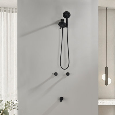 2 Handle Shower Faucet Set With Tub Spout Bathtub Shower Faucet Combo Set Shower System Complete Tub And Shower Trim Kit Wall Mounted Two Handles Shower Fixtures