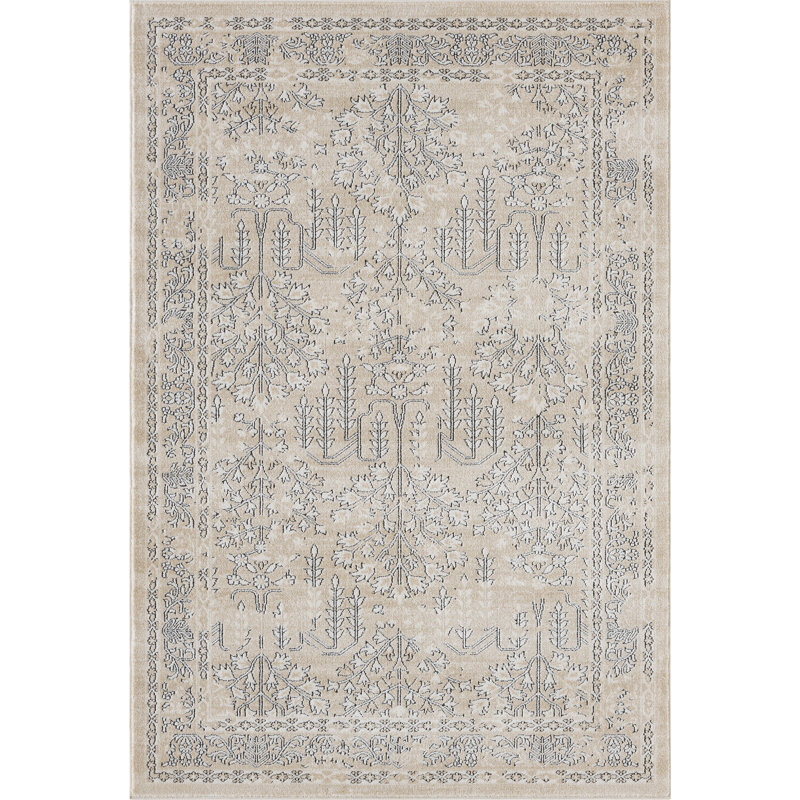 Abani Kruse SAV200A Beige and Grey Floral Traditional Area Rug, Rectangle 6' x 9'
