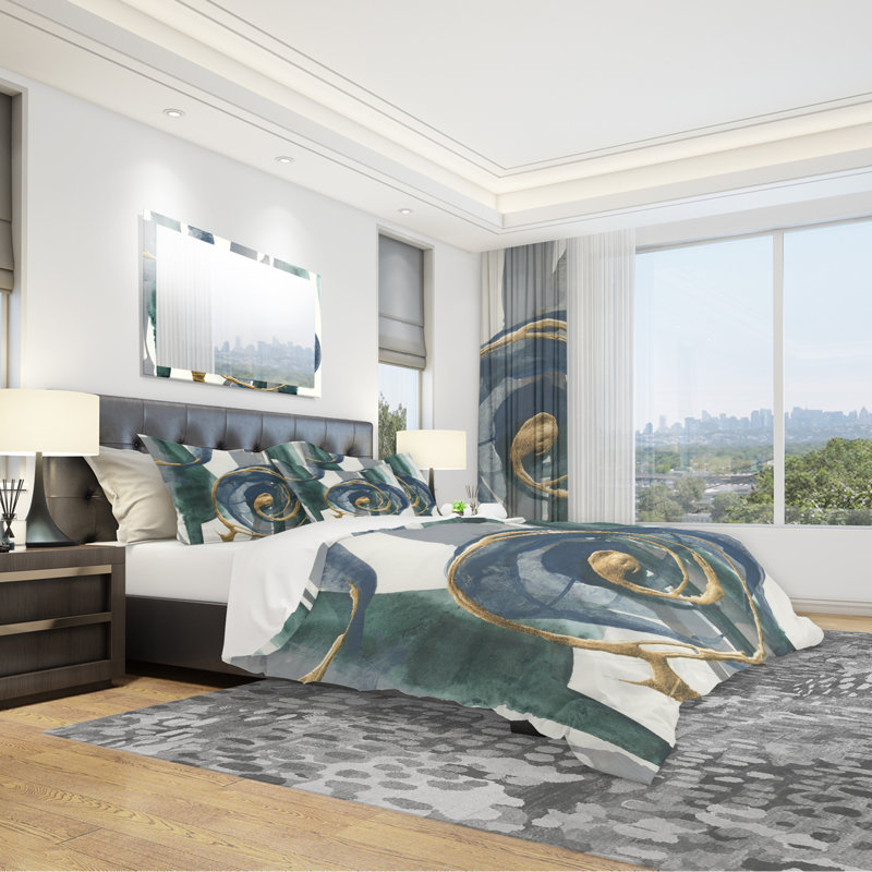 Ensemble de housse de couette moderne et contemporain en microfibre vert foncé