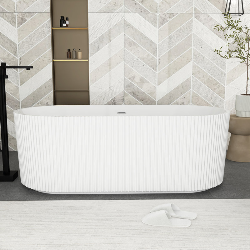 Baignoire de trempage autoportante en acrylique double avec trop-plein, Blanc
