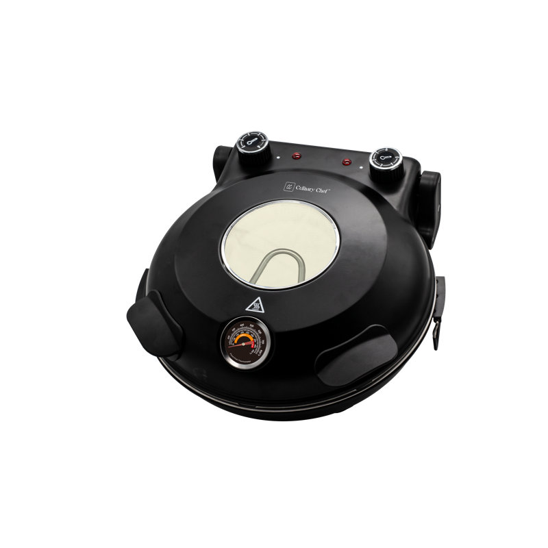 CULINARY CHEF Electric Pizza Oven with Ceramic Stone, Viewing Window, Adjustable Heat Control, Black