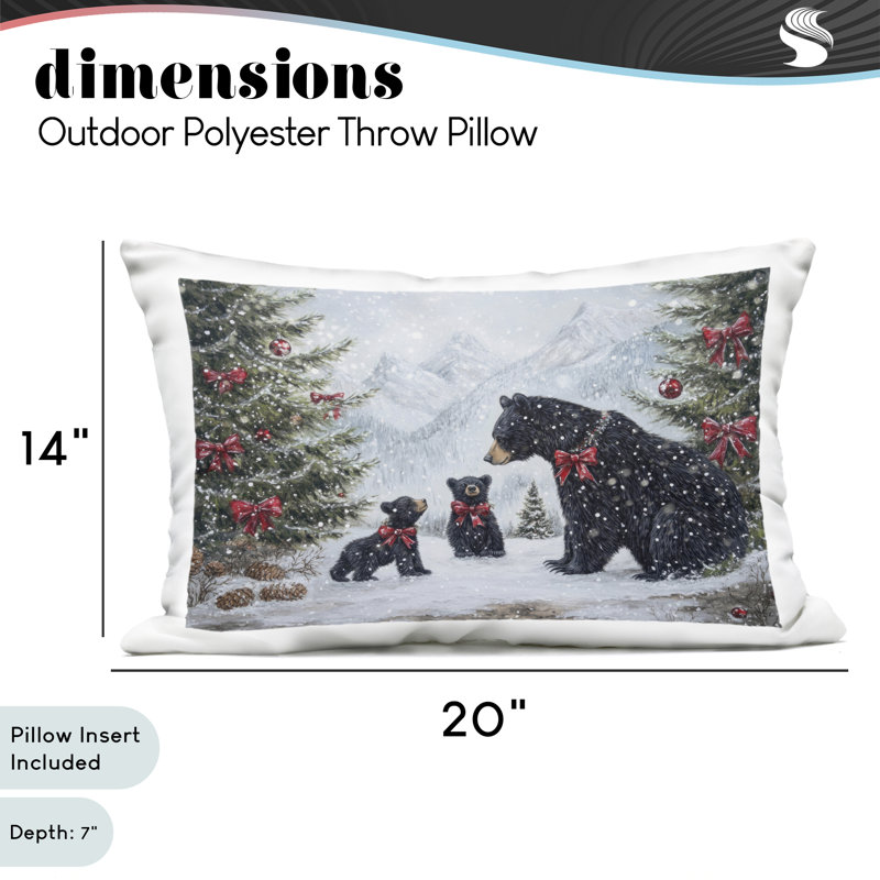 Coussin extérieur Christmas Black Bears, imprimé par Tina LeCour, 14 x 7 x 20