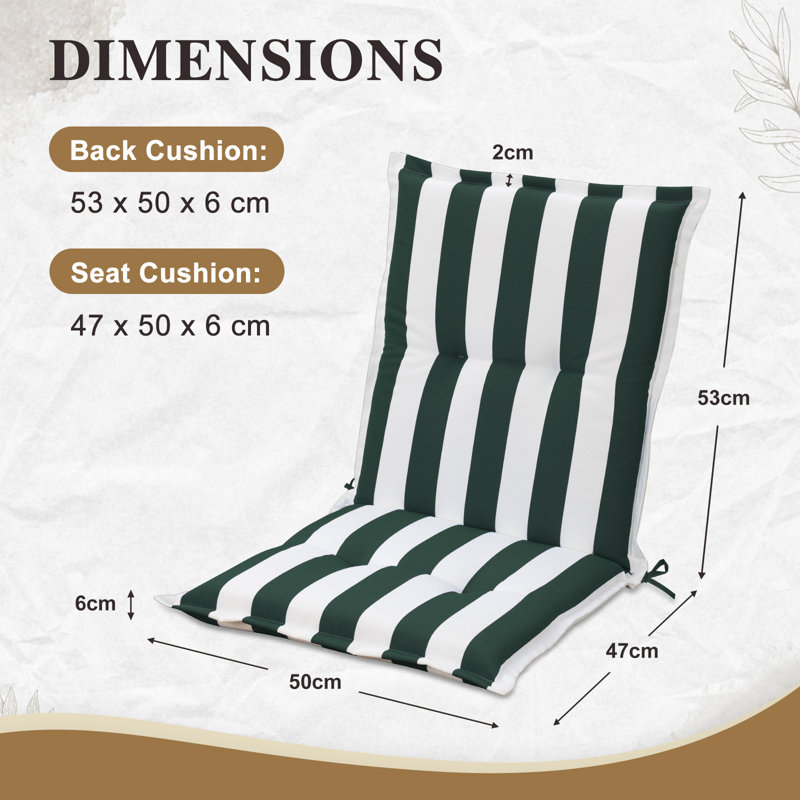 2 Pack Outdoor Low Back Chair Cushions, 100x50x6 cm, Green