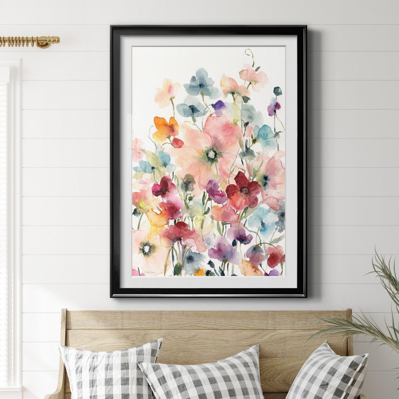Coquelicots et petits pois - Reproduction d'art sur papier encadrée, H 30,5 po x l 42,5 po x P 1,5 po, Papier avec cadre noir