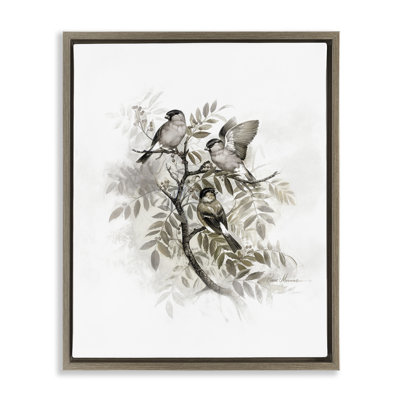 «Birds on Spring Tree Branch», art mural sur toile flottante brune, design par RUANE MANNING