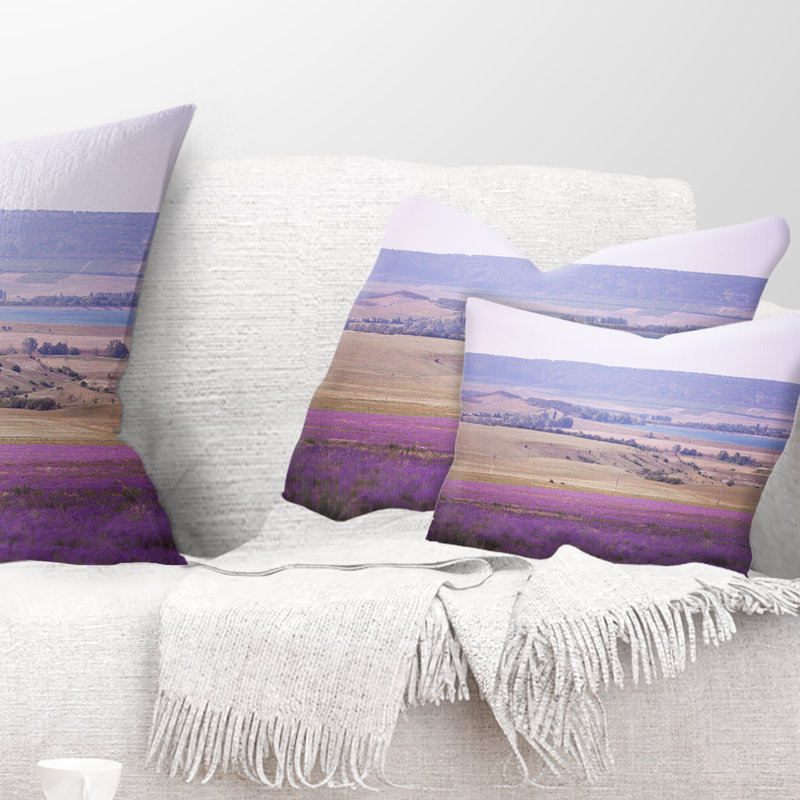Calm Sunset over Lavender Field - Floral Printed Throw Pillow, Rectangular, 12" x 20"