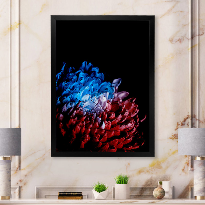 Reproduction d'art sur toile moderne, rouge et bleu, Cadre flottant noir, H 34 po x l 44 po x P 1,5 po