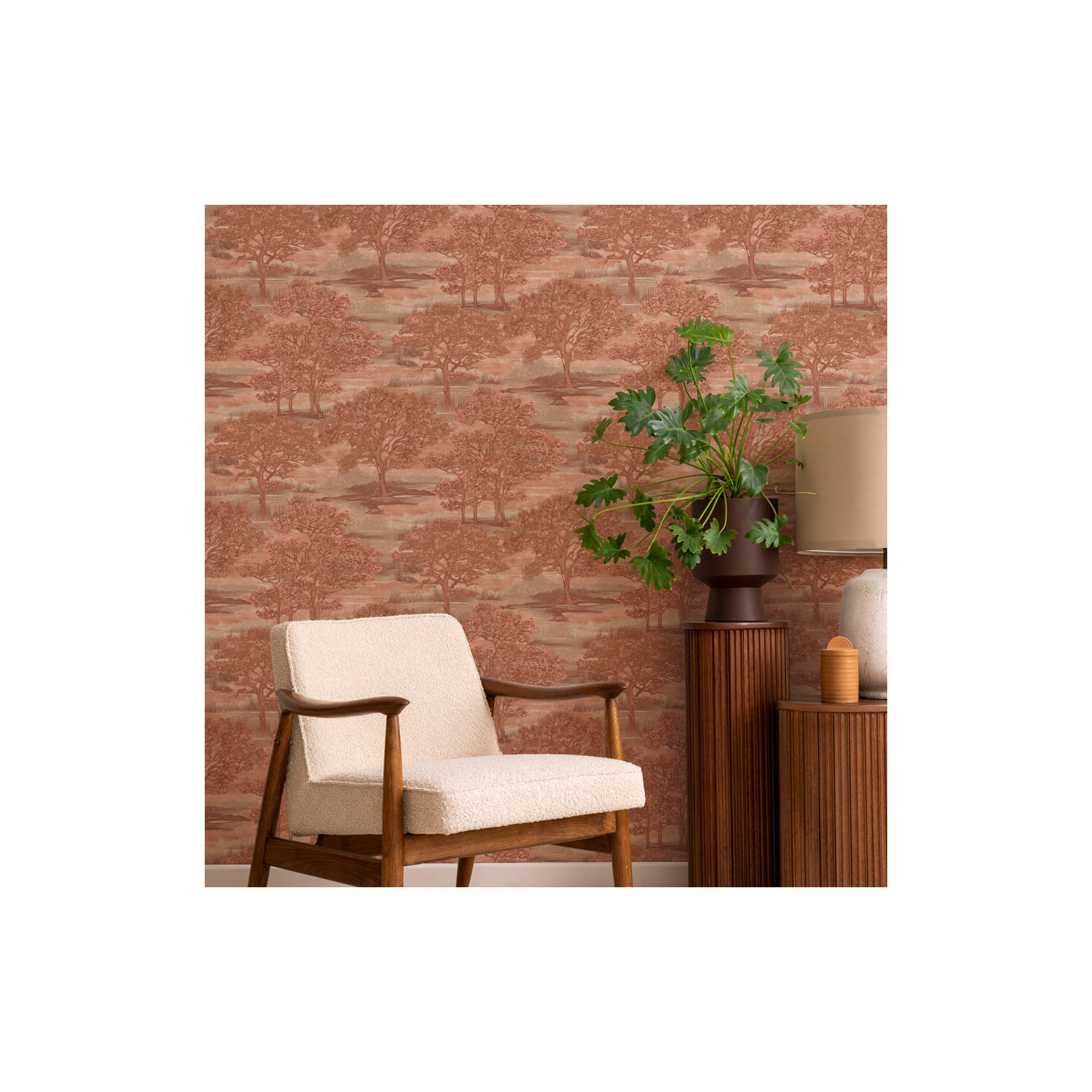 Forest Toile Peel and Stick Wallpaper, Red