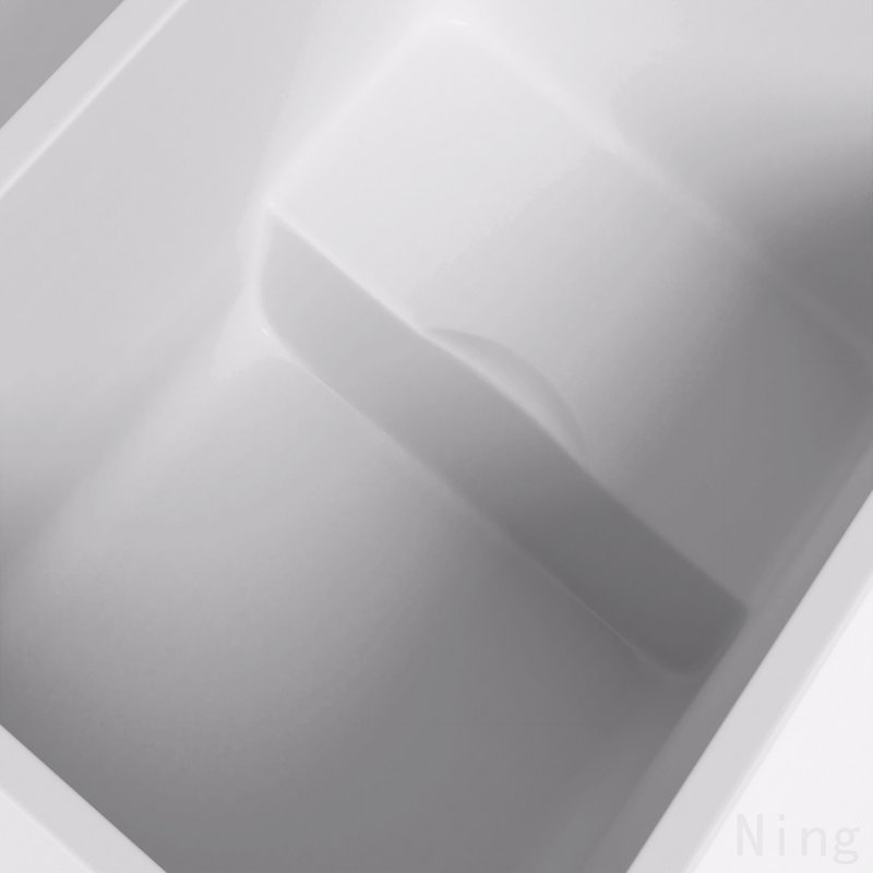Baignoire autoportante en acrylique de 43 po avec siège: forme rectangulaire spacieuse, finition blanc brillant, trop-plein chromé et bonde escamotable