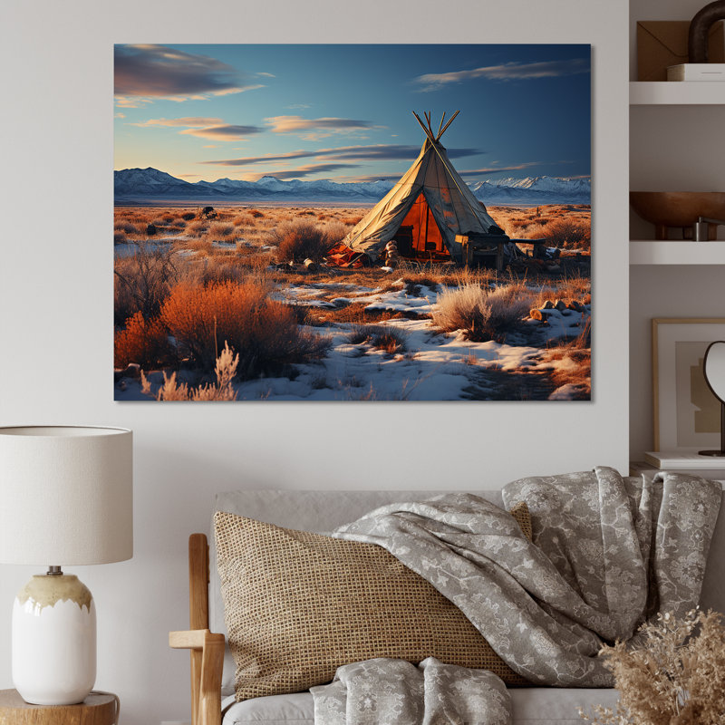 Tribal tipi paysage sur toile, H 24 po x l 32 po x P 1 po, Toile tendue