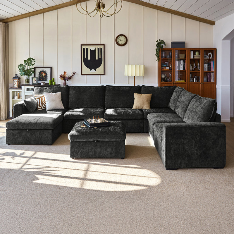 Canapé modulaire surdimensionné pour 8 personnes avec rangement, canapé-lit modulaire en chenille convertible profond, housses pour animaux de compagnie lavables avec 2 repose-pieds