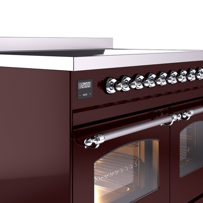 Cuisinière à induction 40 pouces avec 6 éléments à induction ILVE Nostalgie II Series (porte en verre), Bourgogne / chrome