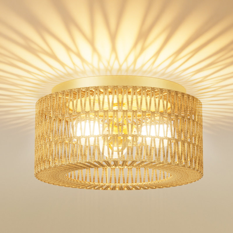 Plafonnier 12,4 po en rotin 12 po Boho, luminaire campagnard moderne en rotin avec ampoule à DEL E26 à intensité variable fait à la main pour salle à manger, couloir, chambre à coucher, vestibule et cuisine