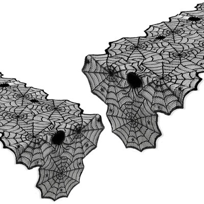 4 PCS Halloween Decorations Table Runner with Black Lace Spider Web 72 Inch | Polyester, for Halloween Table Decor Kitchen Table Centerpiece Decoratio