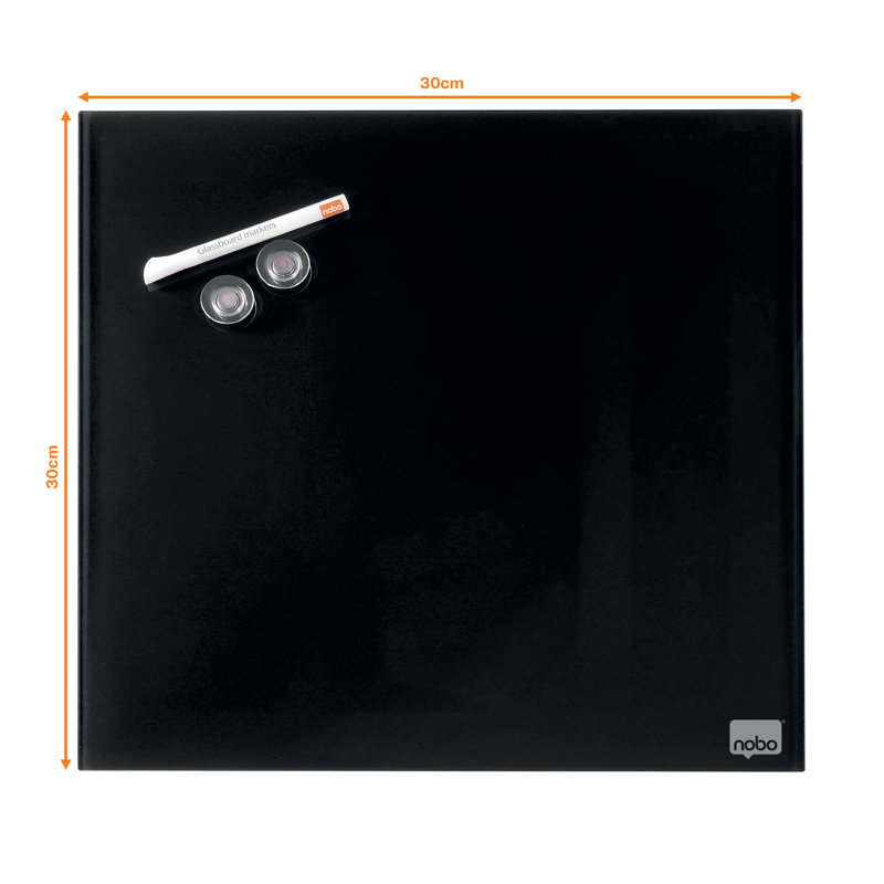 Wall Mounted Magnetic Glass Board, 30cm H x 30cm L, Black