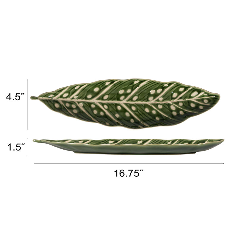 Stoneware Leaf Shaped Plate W Wax Relief Design