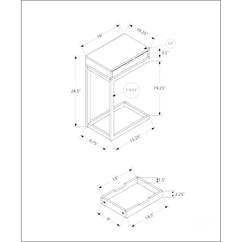Table d'appoint en forme de C