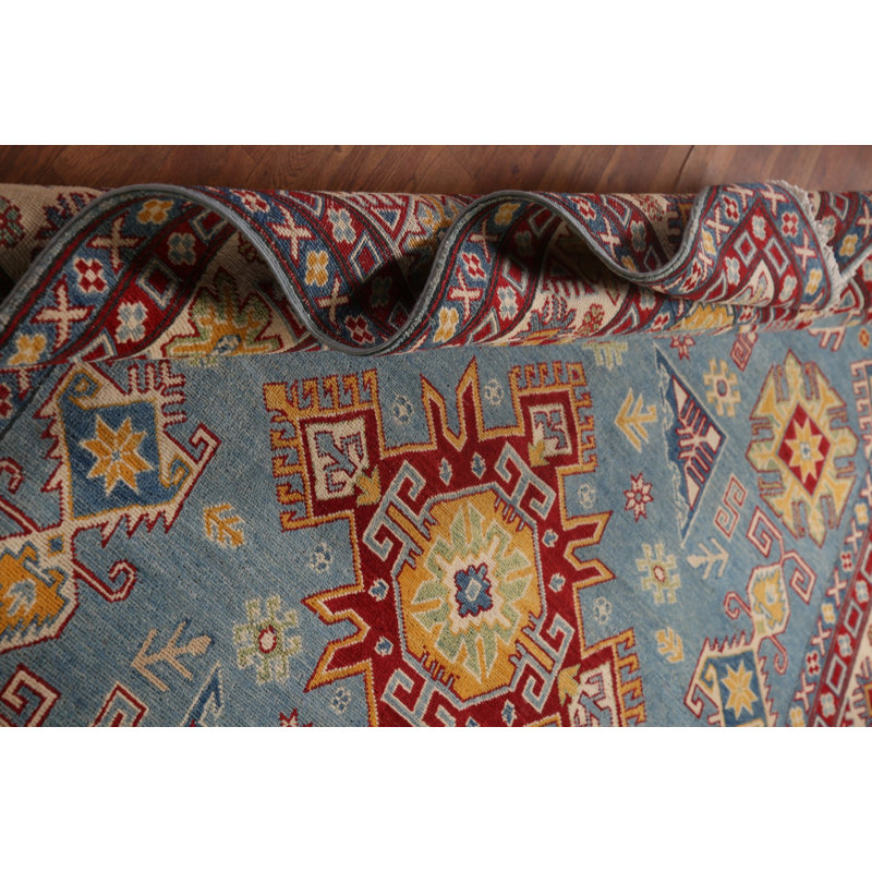 Light Blue Kazak Geometric Area Rug