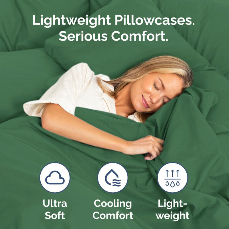 Microfiber Pillowcase Set of 2, Soft Double Brushed Pillow Covers, Breathable & Easy Care, Emerald Green, King