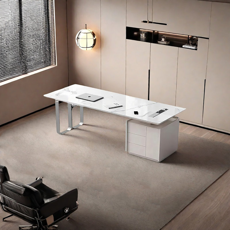 Modern Desk, 29.53" H x 55.12" W x 27.56" C, Cream
