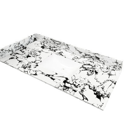 Éclaboussure latérale de 22 po et 4 po pour lavabo de salle de bain, marbre blanc d'ingénierie Panda et éclaboussure facile à manipuler, pierre frittée, matériau, utilisation à long terme, robinet pré-percé