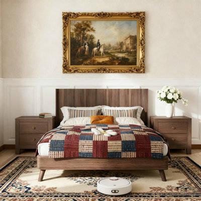Modern Farmhouse Wall-Mounted Wooden Headboard, Fluted Panel with Wingback Design
