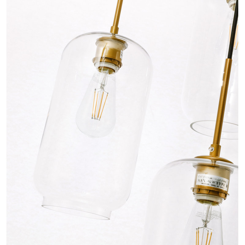 Drinkard 3 - Light Kitchen Island Pendant, Brass, Clear, 9.2" H x 17.5" W x 17.5" D