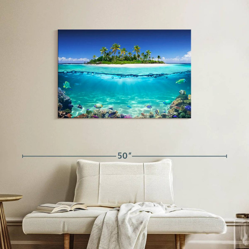 Gillard, île tropicale, récif de corail, H 26 po x l 39 po