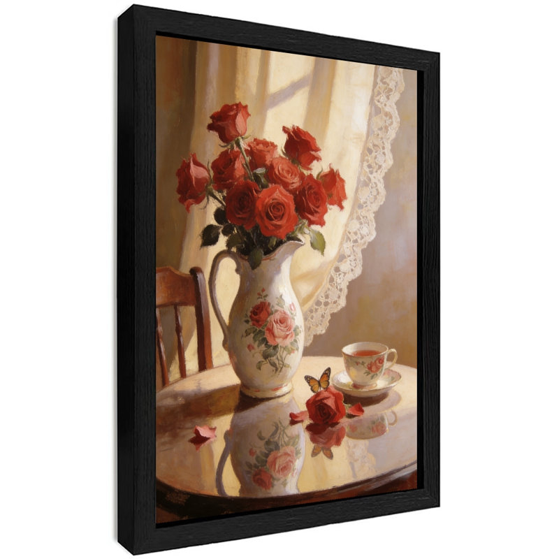 Noir encadré rétro «Enjoying a romantique d'après-midi», impression sur toile, thème de la Saint-Valentin, H 17 po x l 13 po