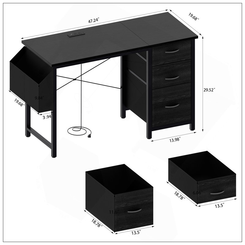 Bureau polyvalent avec fonctions multiples et fabrication stable, Noir