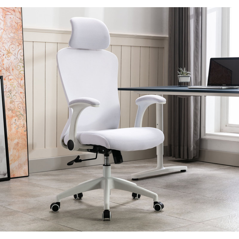 Chaise de travail ergonomique en filet Arjun, Blanc