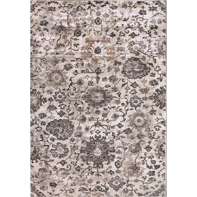 Tapis floral gris / beige, Rectangle 2 pi 7 po x 4 pi