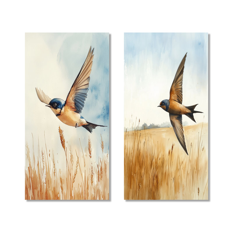Bird Swallow Over the Fields I - Orange Birds, H 32 po x l 32 po