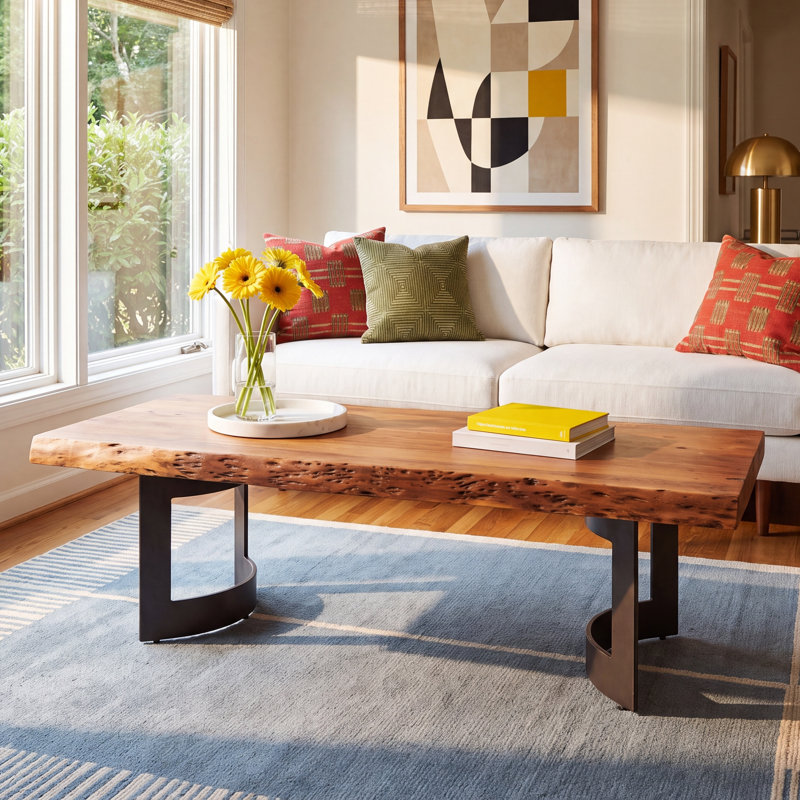 Burnell Solid Wood Sled Coffee Table, Light Brown