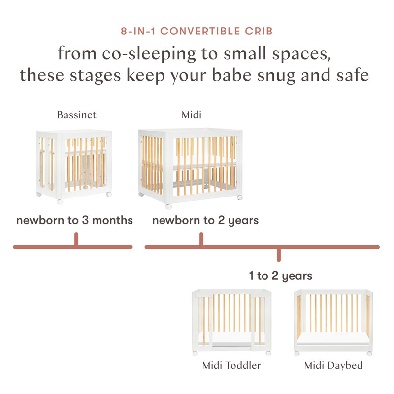 Yuzu White and Natural 8-in-1 Convertible Crib with All-Stages Conversion Kits