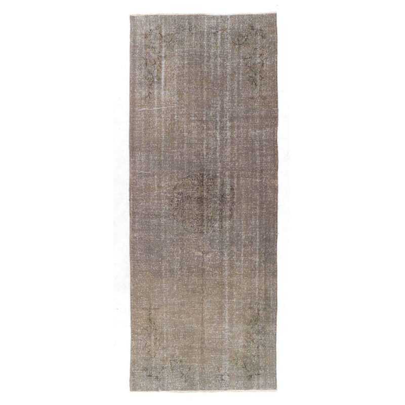 Tapis turc moderne délavé à la main 5 x 12,4 pi surteint en gris
