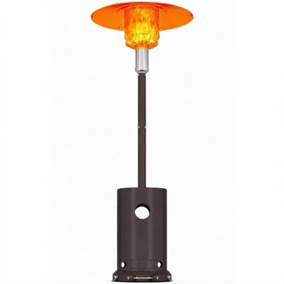 42,000 BTU Propane Patio Heater, Pyramid Outdoor Gas Heater with Quartz Glass Tube Flame, Stainless Steel Tower with Wheels & Side Table, Variable Heat for Deck Garden Backyard, Silver